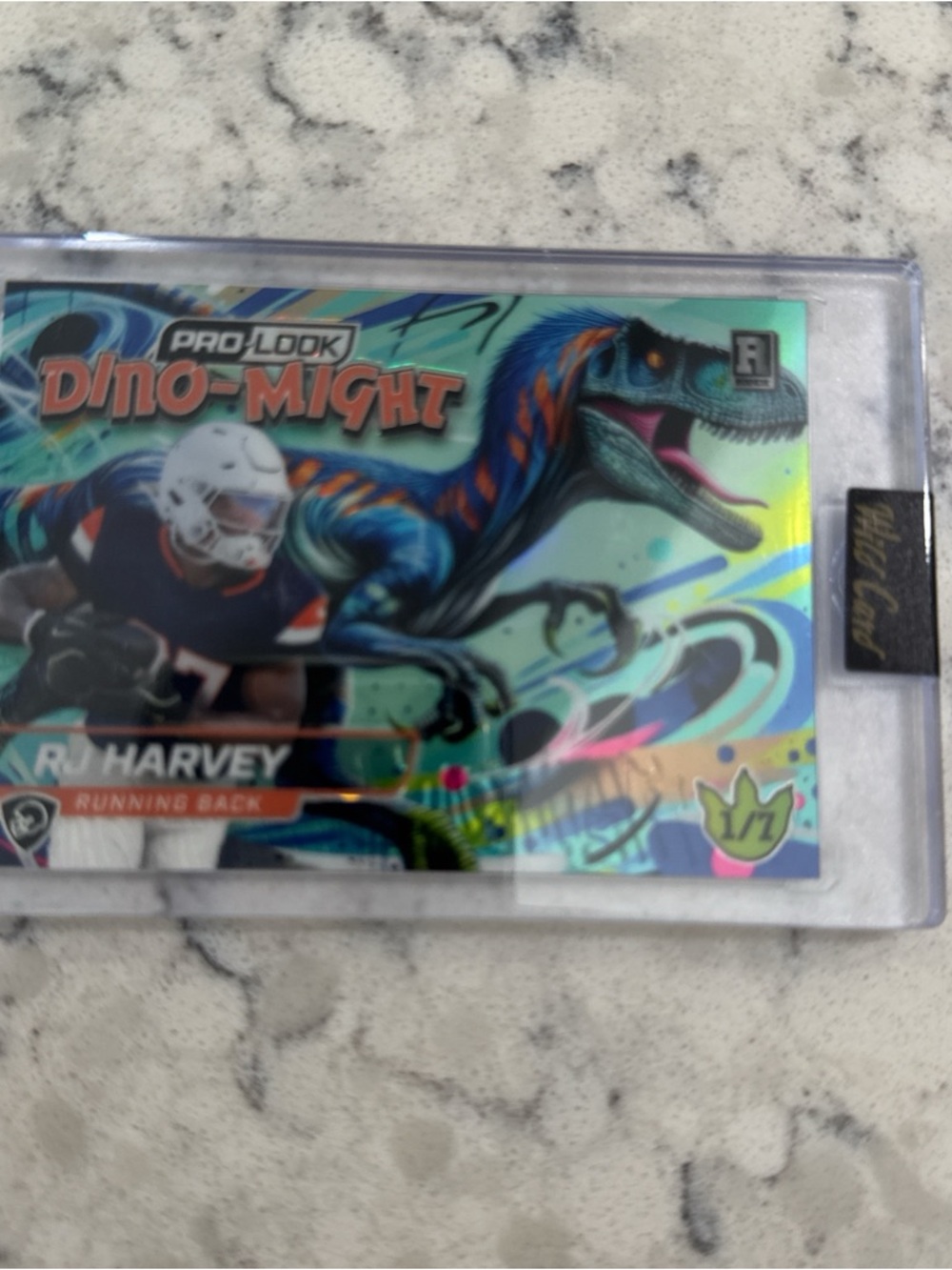 Pro-Look Dino-Might R.J. Harvey Football Card - Holographic Blue/Teal